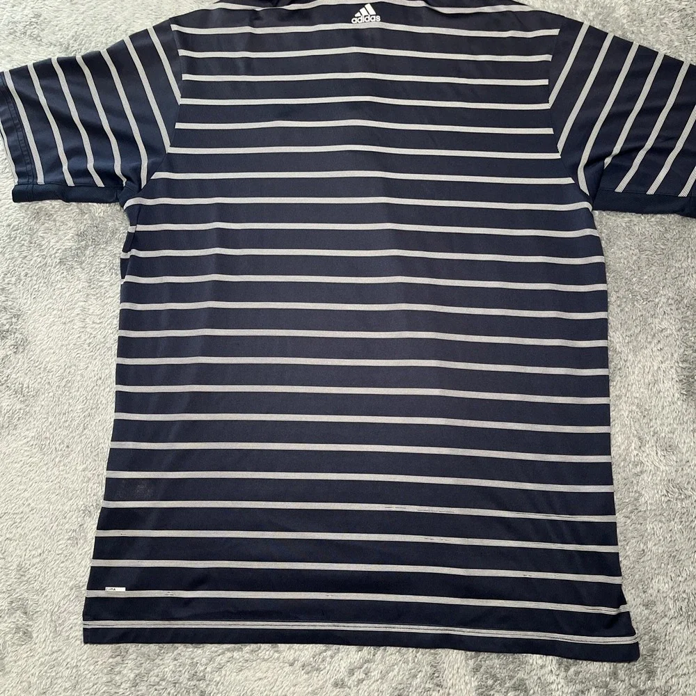 Adidas Clinacool Men's Polo Short Sleeve Shirt Blue/White Striped Landrover SZ M